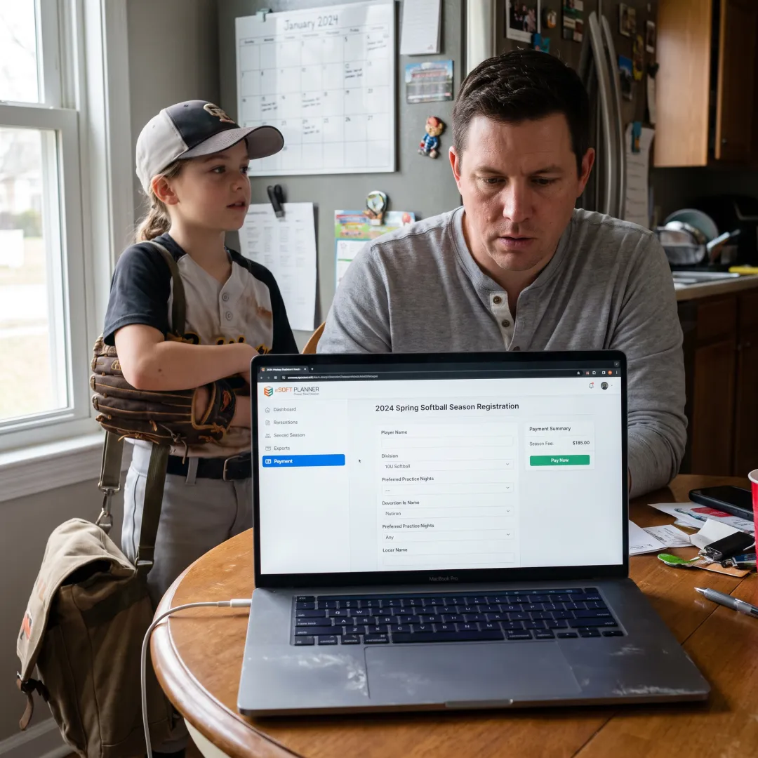 Parent registering a softball player online