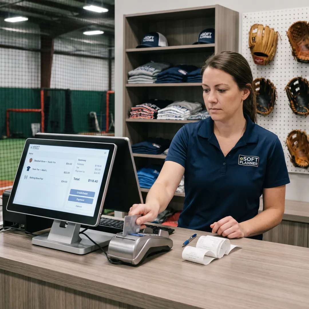 Baseball pro shop point-of-sale system in use