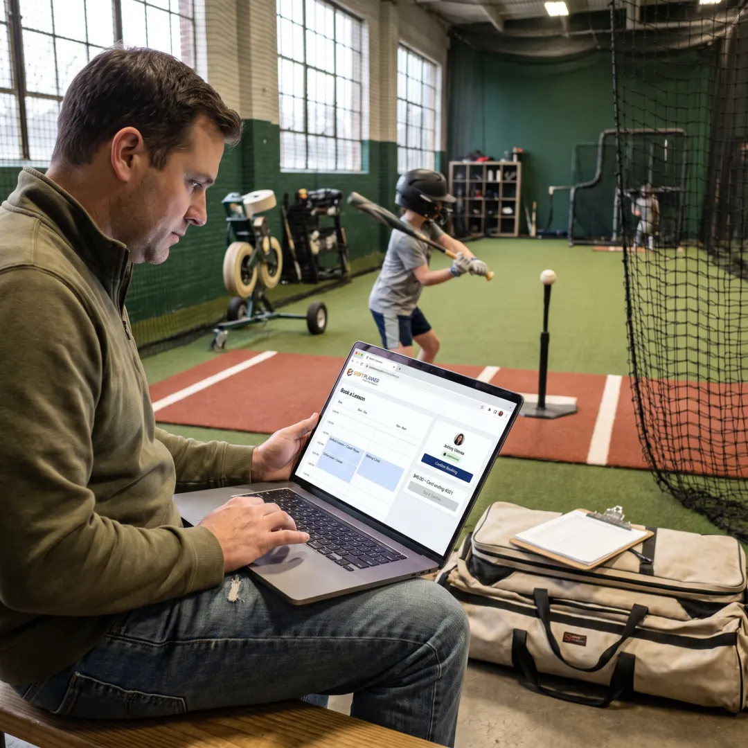 Parent booking a softball lesson through an online portal