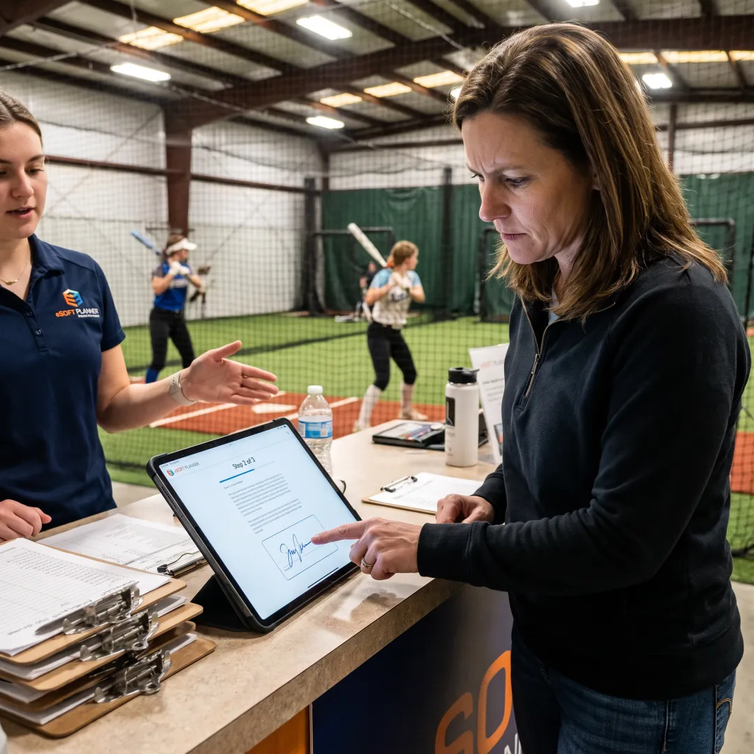 Softball parent completing a digital waiver