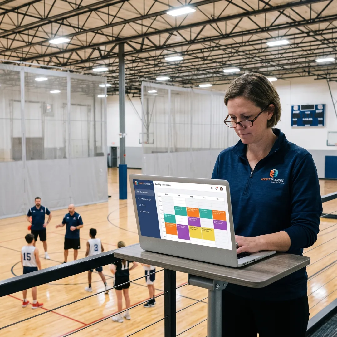 Sports facility manager reviewing a digital team schedule