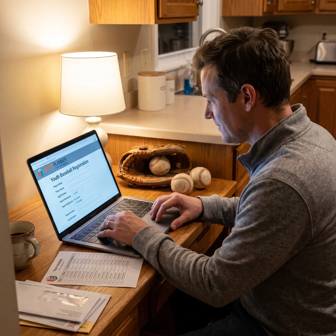 Baseball parent registering a player online