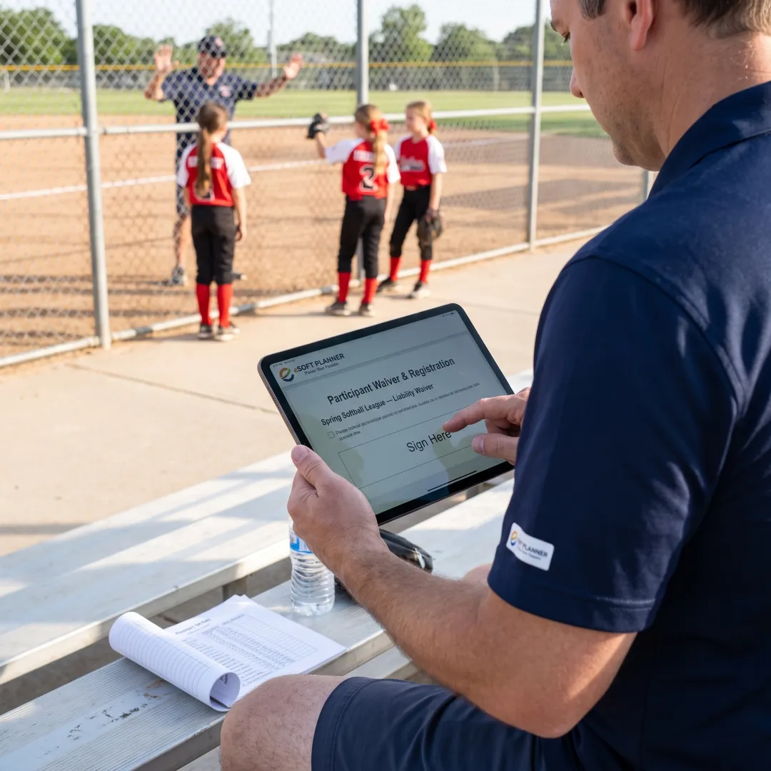 Parent completing a digital softball waiver