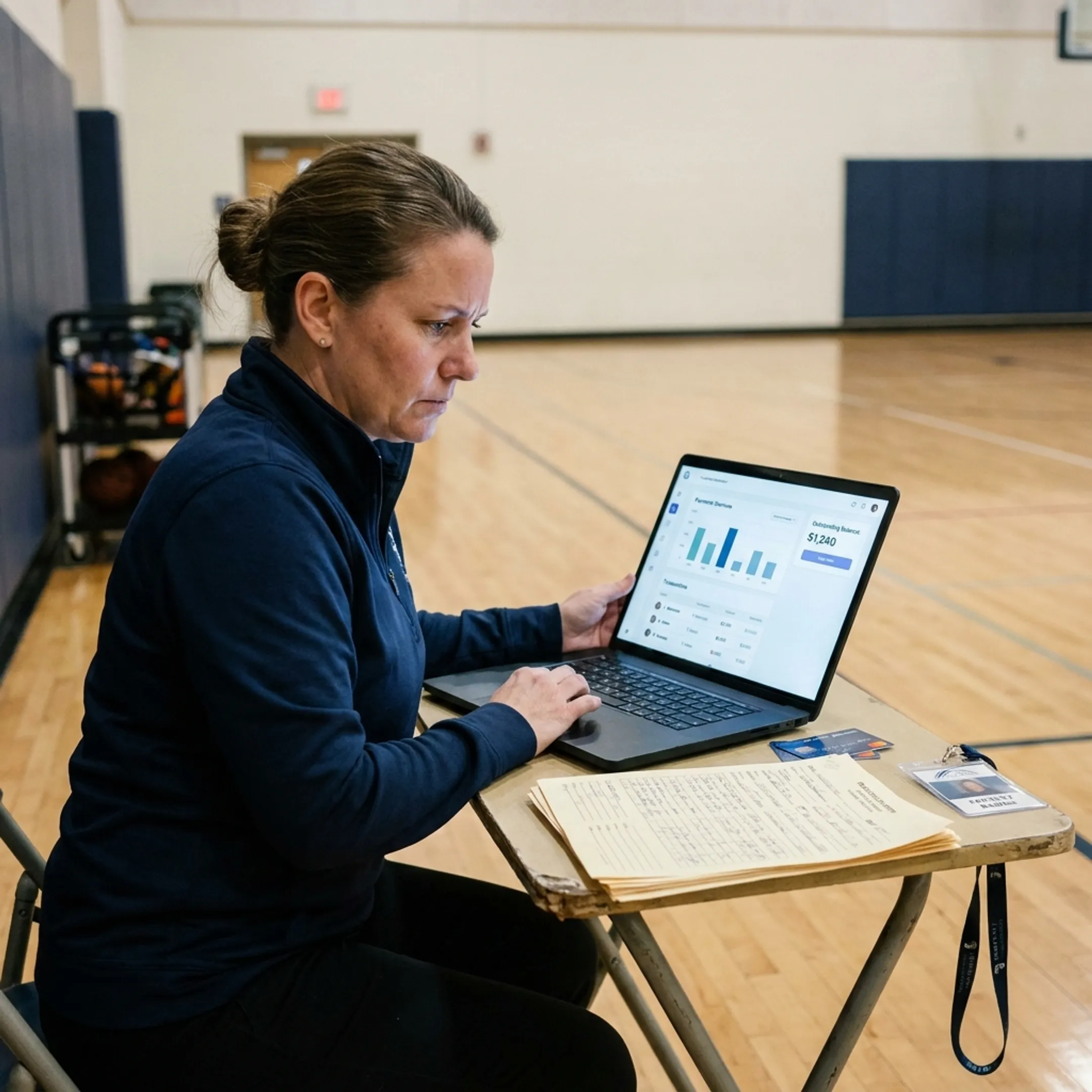 Sports facility manager reviewing digital payments