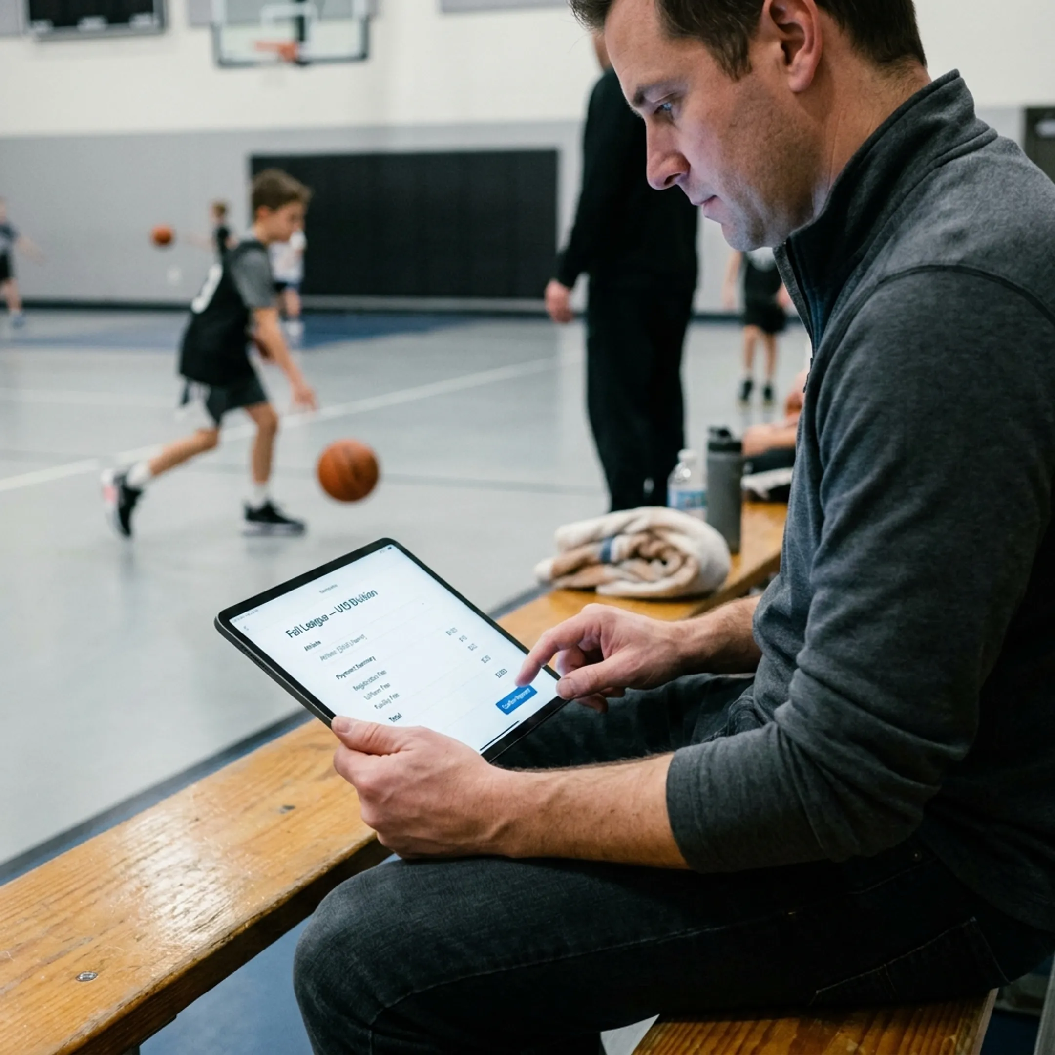 Parent completing an online sports program payment