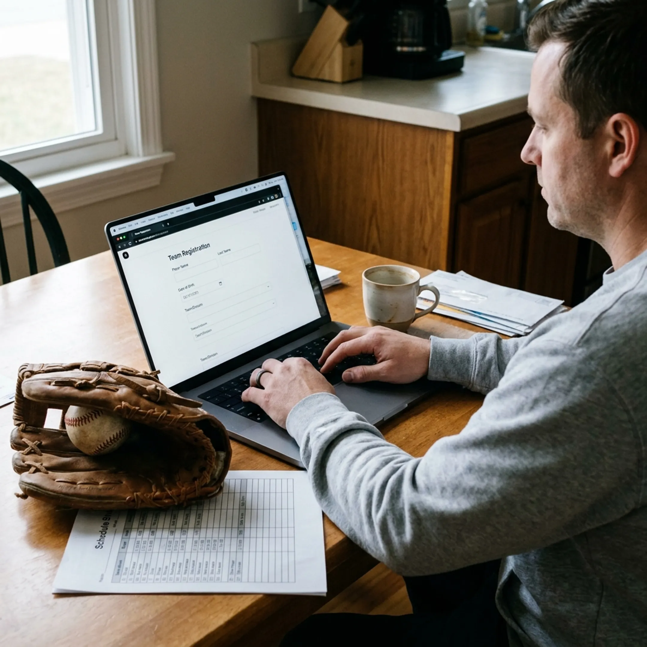 Parent completing youth baseball registration online