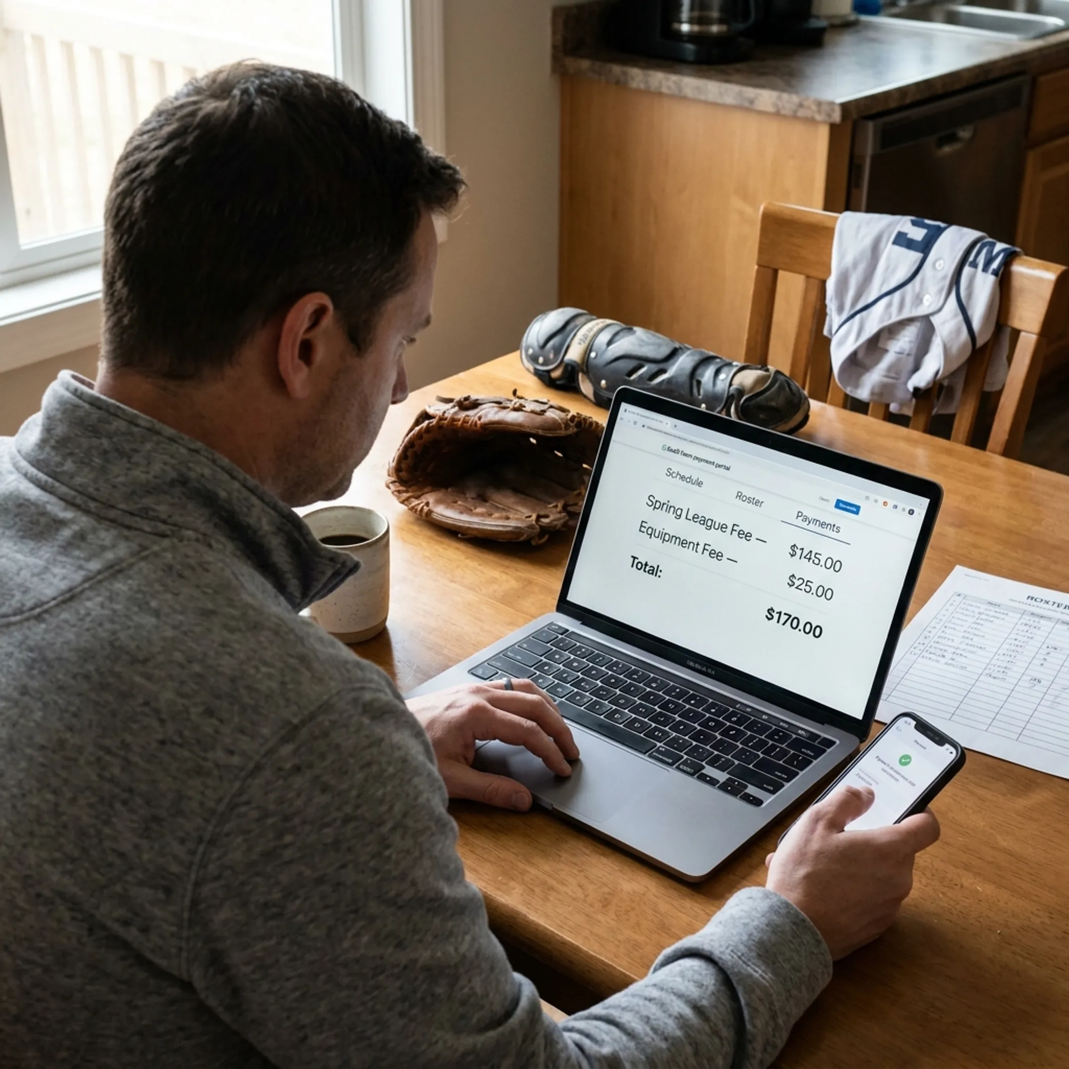 Parent completing an online team payment