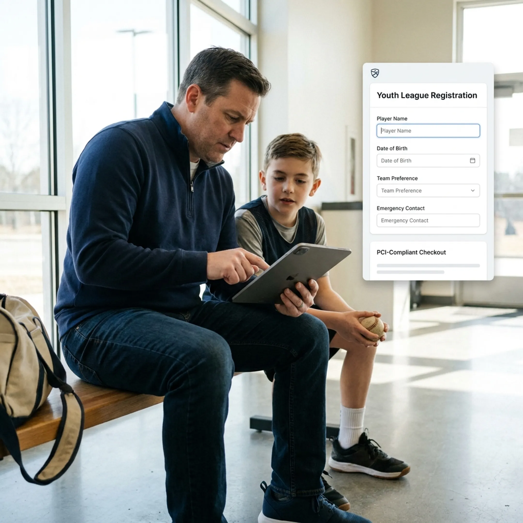 Parent completing a sports club registration form