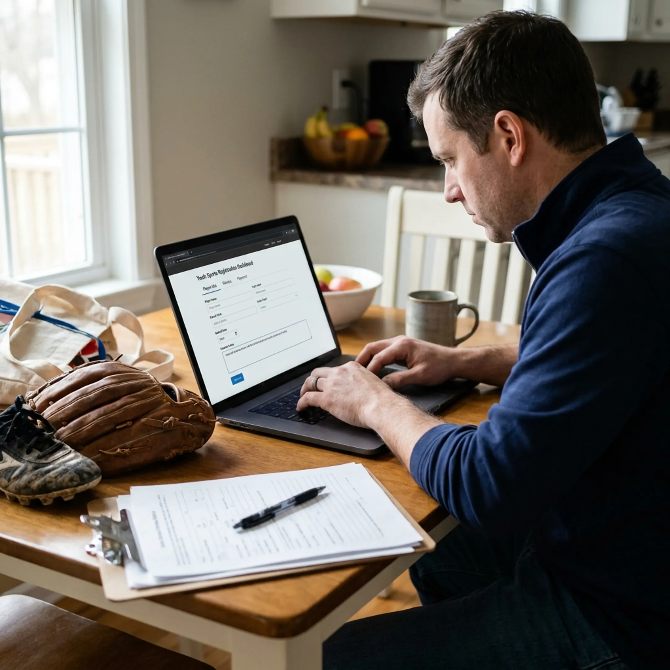 Parent completing a youth sports registration form online