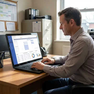 Facility manager reviewing scheduling software