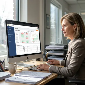 Administrator managing swim lesson schedules on a computer