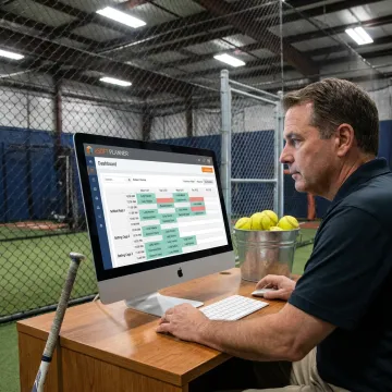 Softball facility manager reviewing team bookings