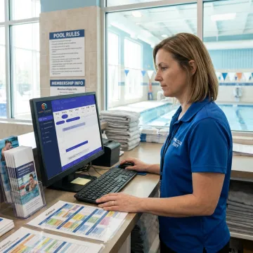 Team member managing swim club operations