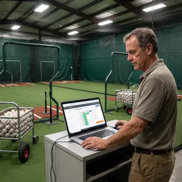 Facility manager reviewing batting cage reservations