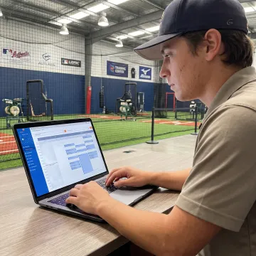 Staff member managing baseball facility bookings online
