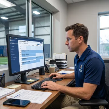 Softball facility manager reviewing online bookings