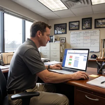Baseball facility manager coordinating programs online