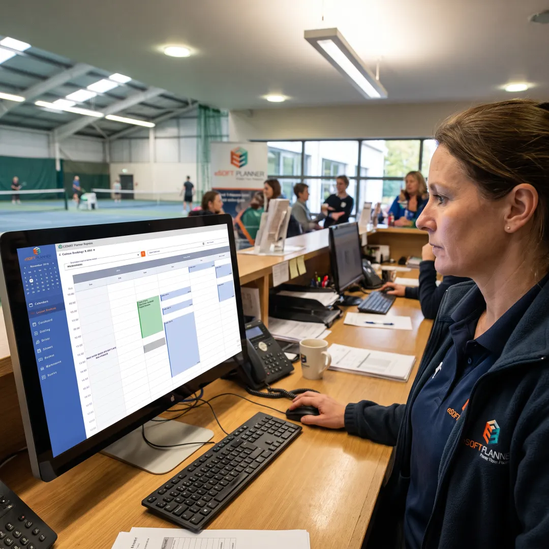 Sports facility staff reviewing bookings