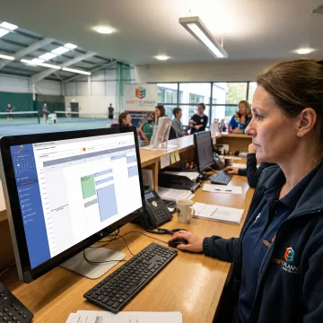 Sports facility staff reviewing bookings
