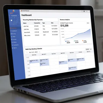 Recurring billing dashboard for a softball facility