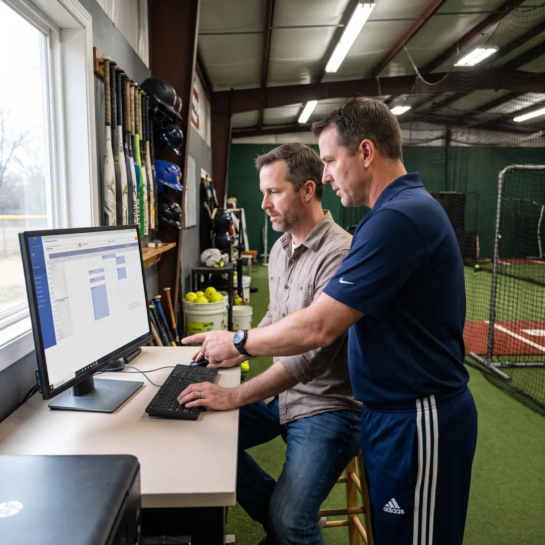 Coach and facility manager using softball scheduling software
