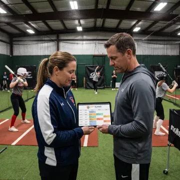 Coach and parent viewing softball bookings