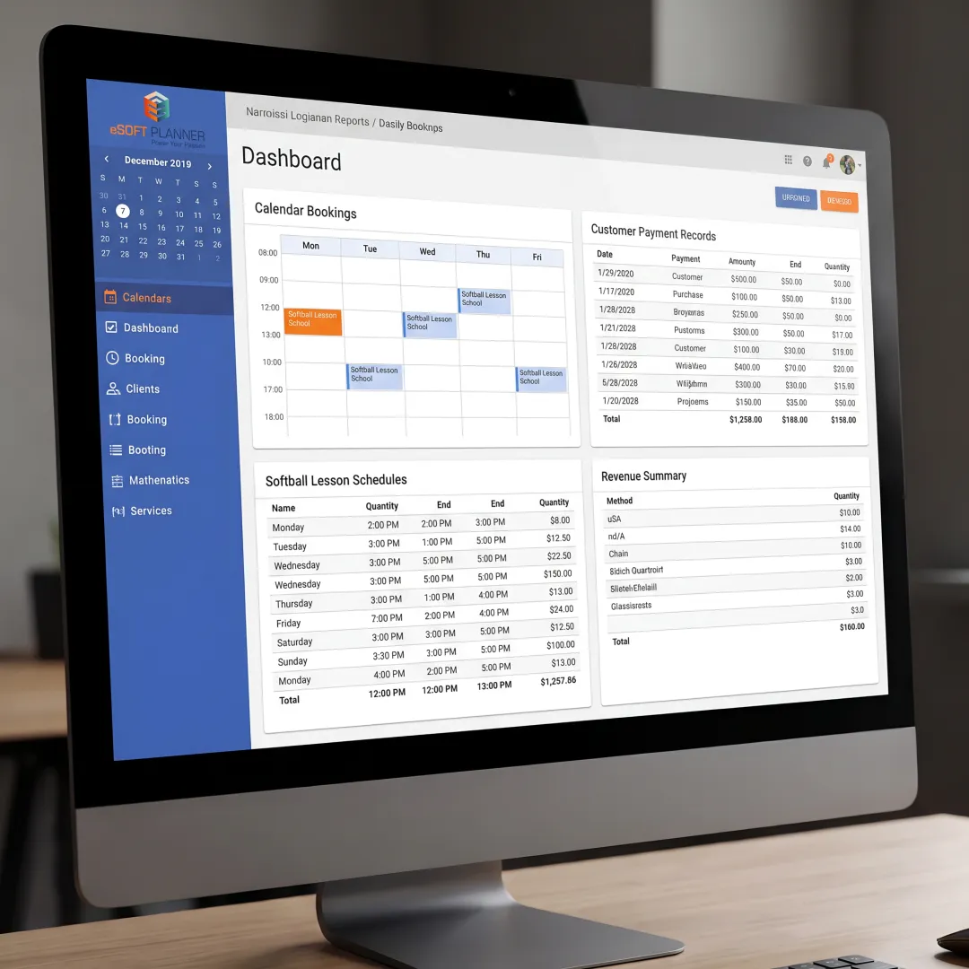 Online payment and scheduling dashboard for a softball facility
