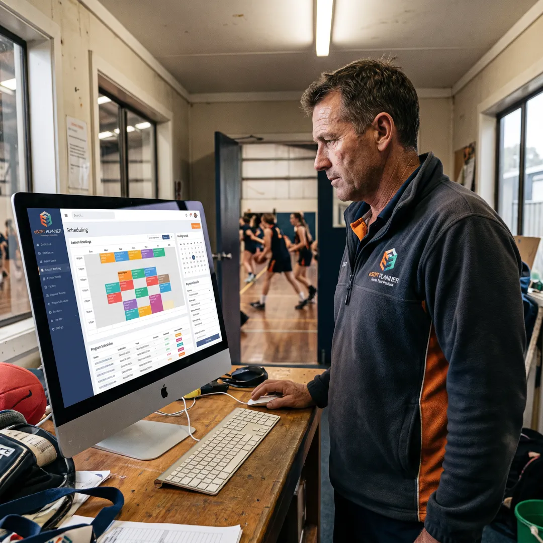 Coach managing bookings on sports scheduling software