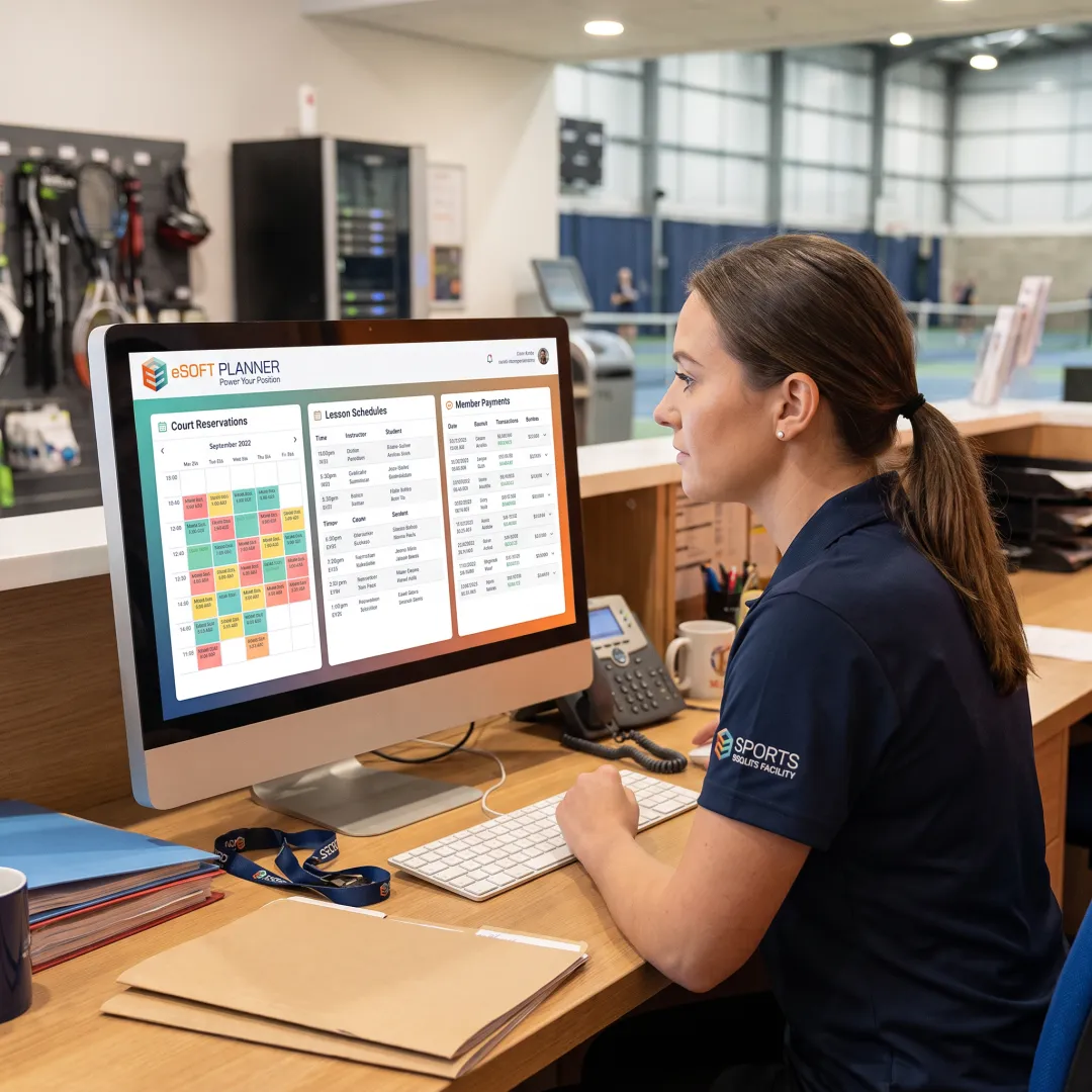 Staff member managing sports facility bookings online