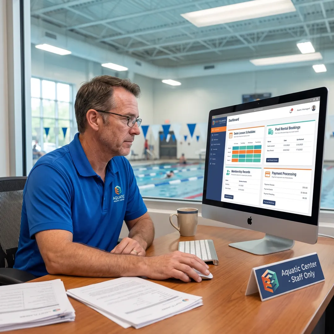 Aquatic center manager using scheduling software