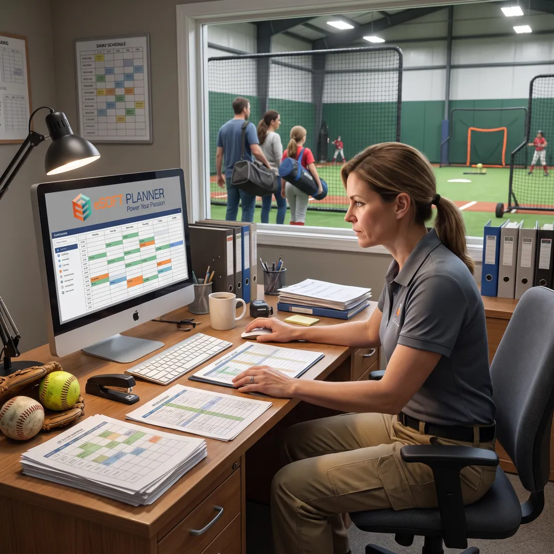 Softball facility staff reviewing online bookings