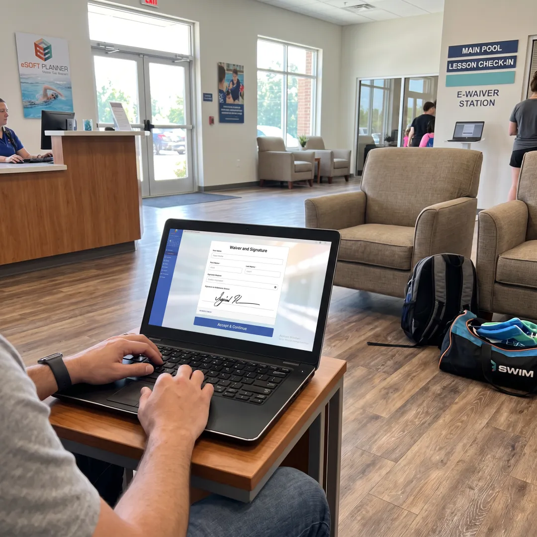 Parent completing a digital swim club waiver