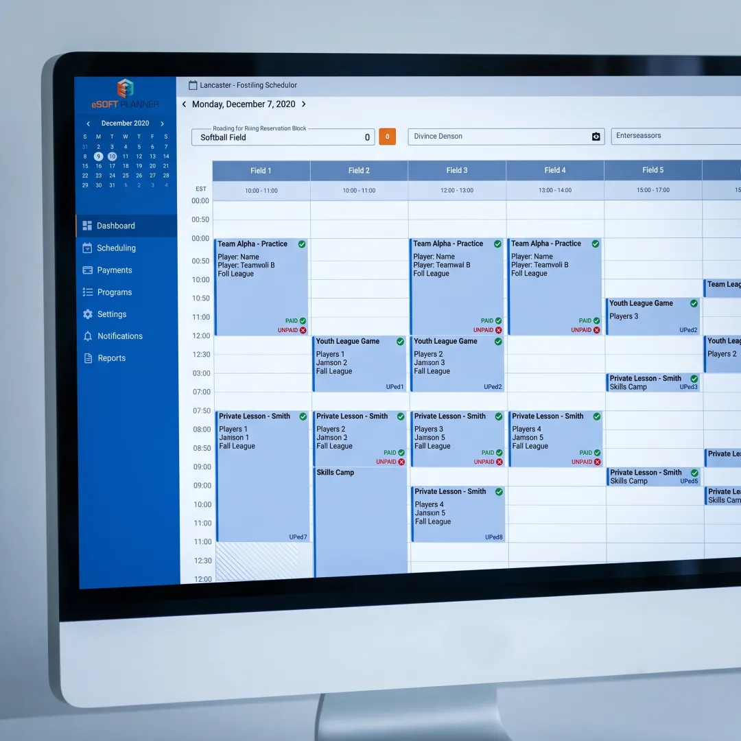 Softball facility reservation calendar