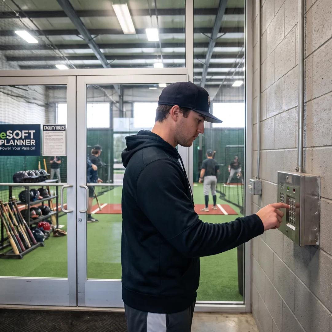 Baseball facility member entering through secure access point