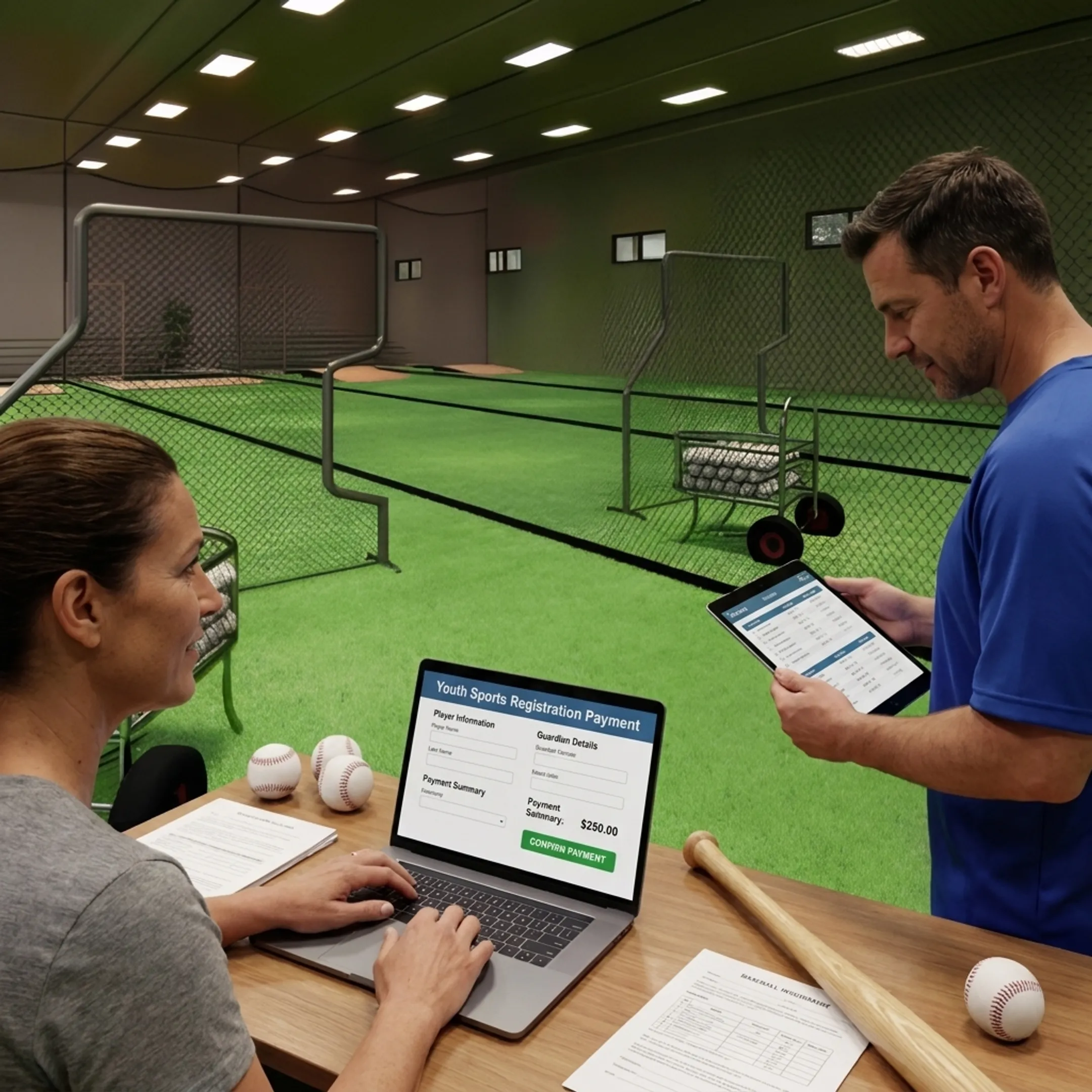 Parent completing an online sports team payment