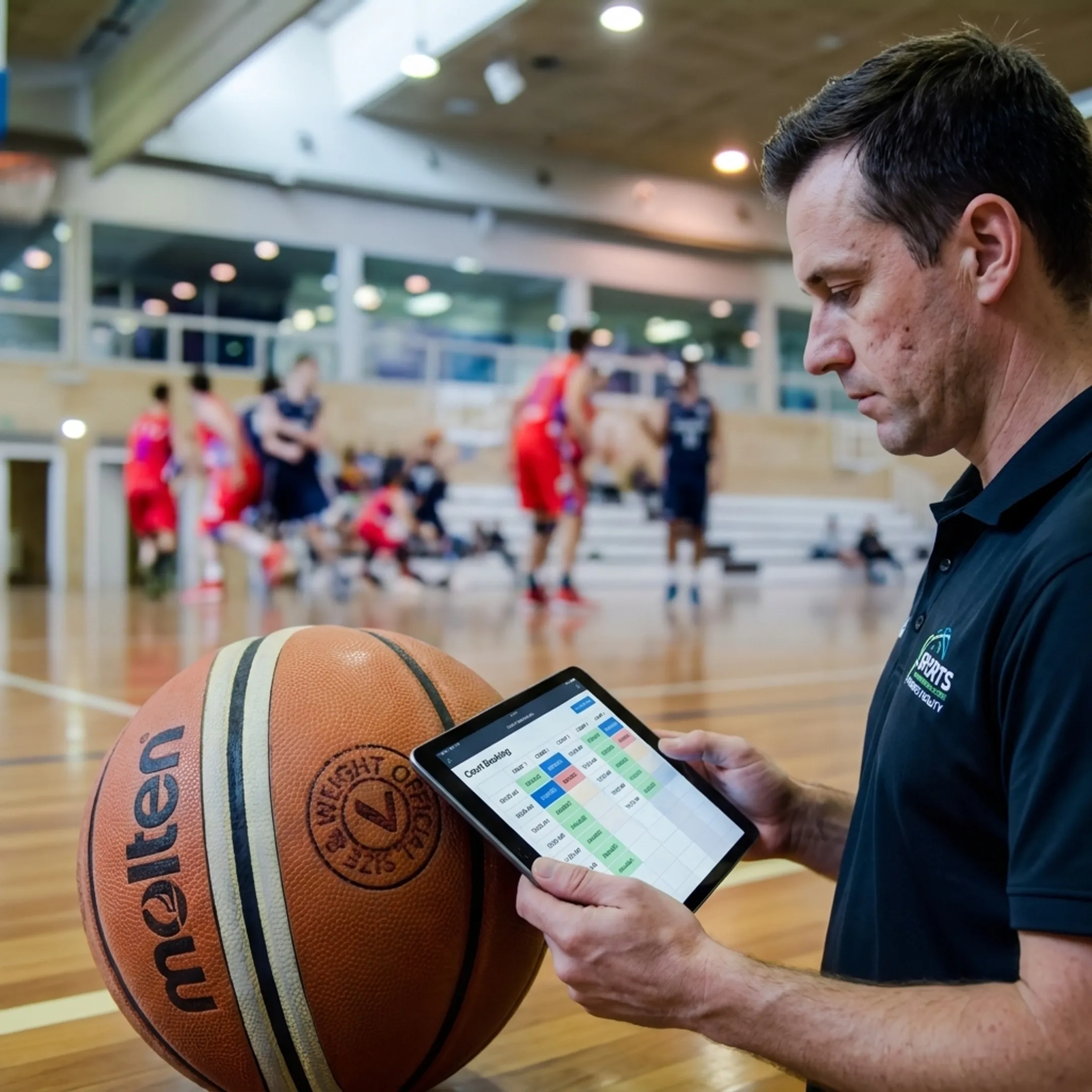 Staff member managing basketball court bookings