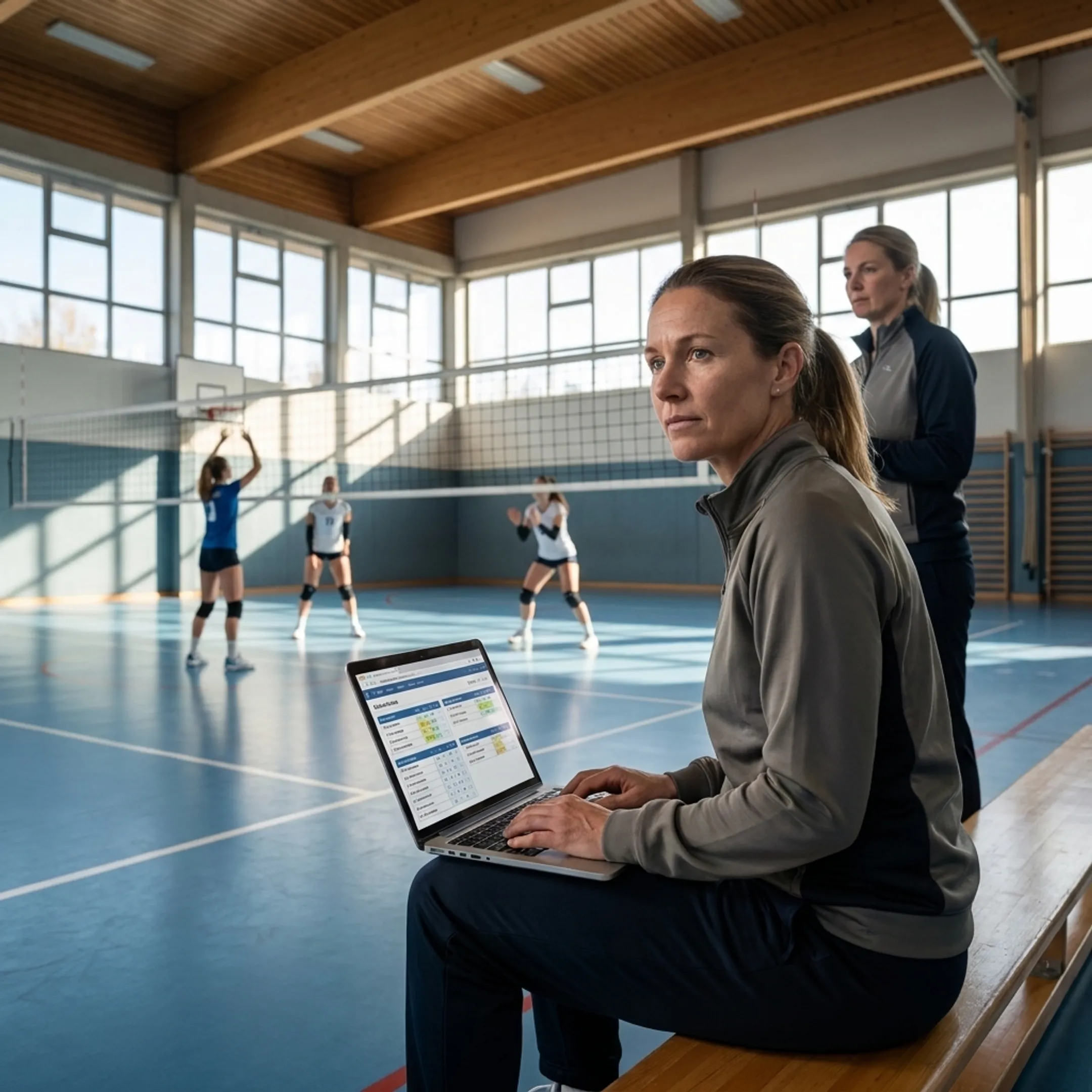 Volleyball coach using club management software