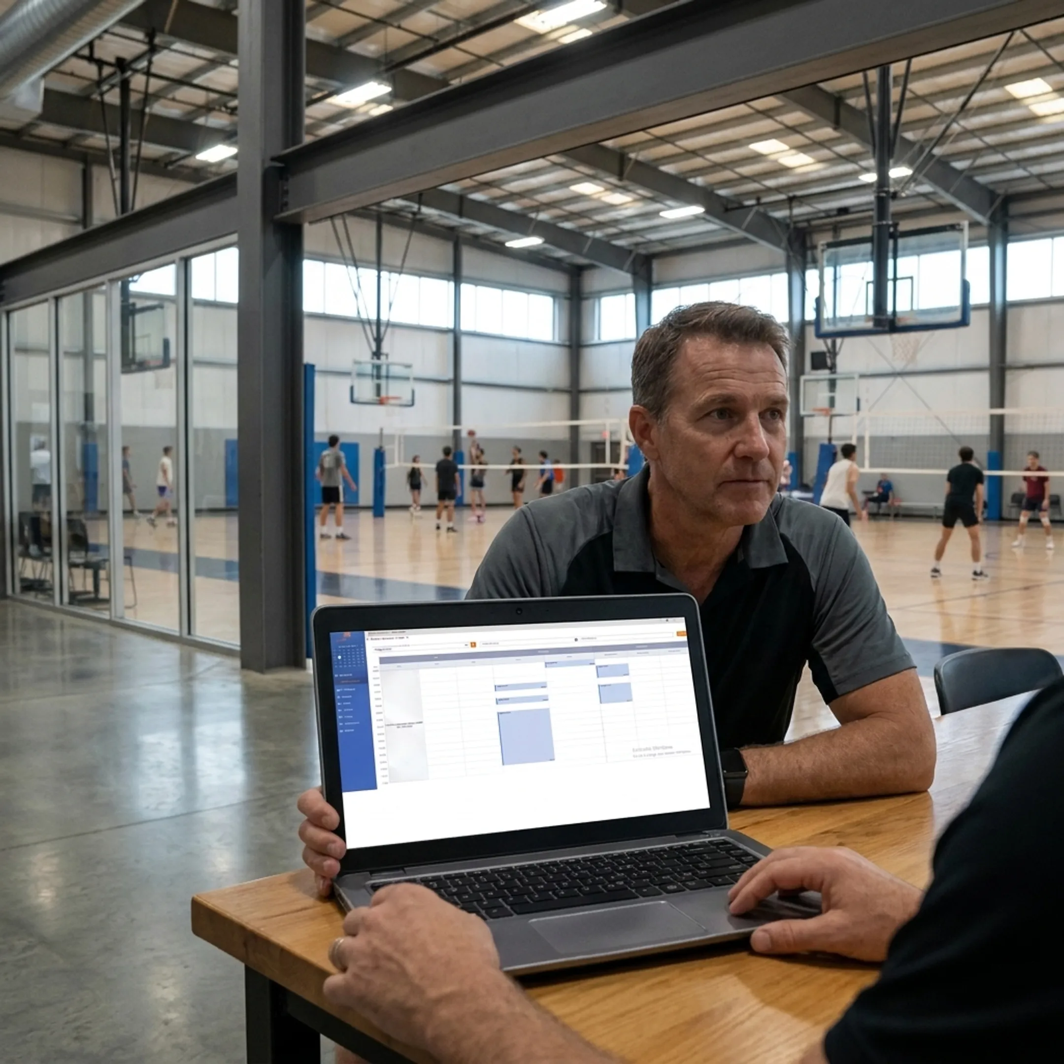Sports facility manager using scheduling software