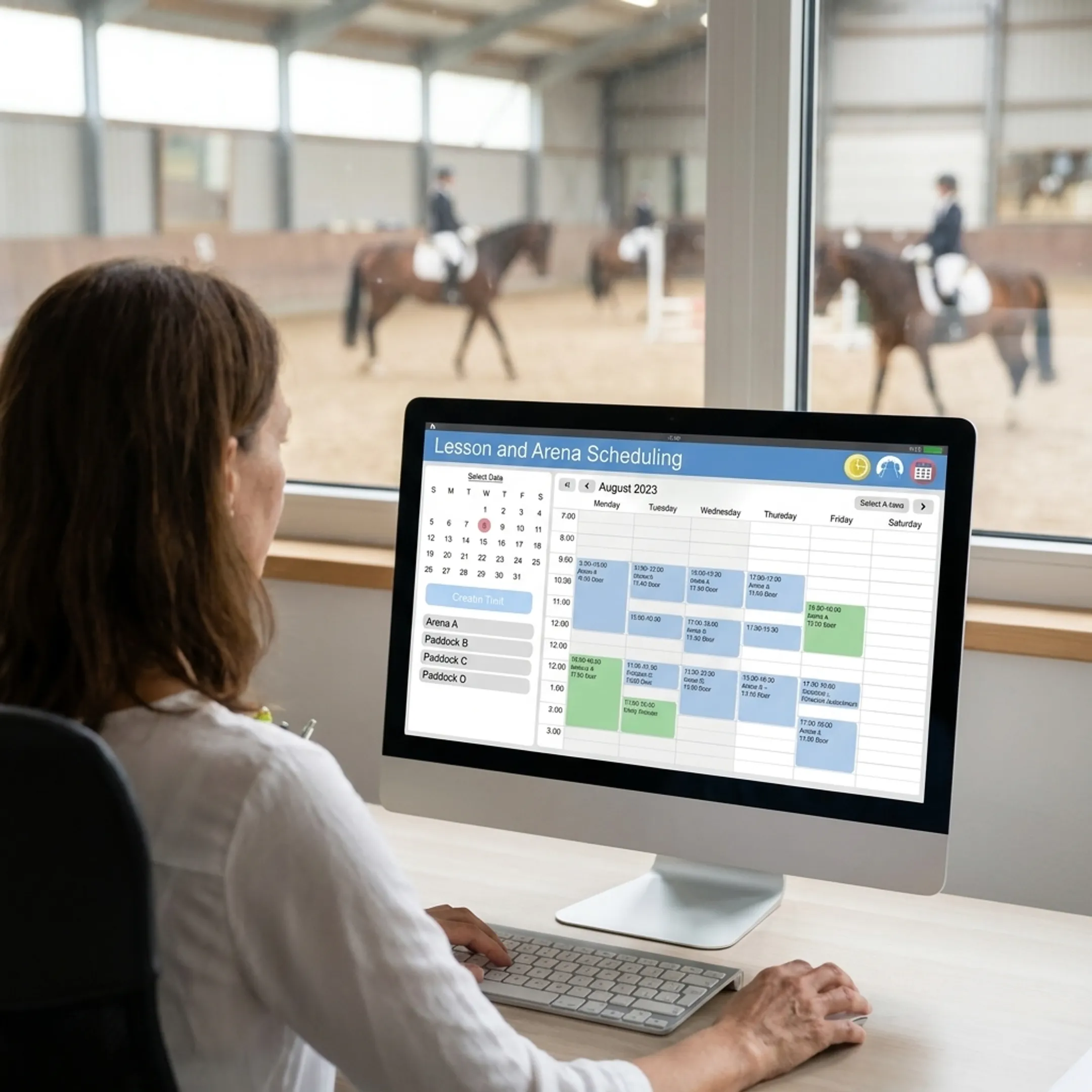 Equestrian manager reviewing a digital calendar