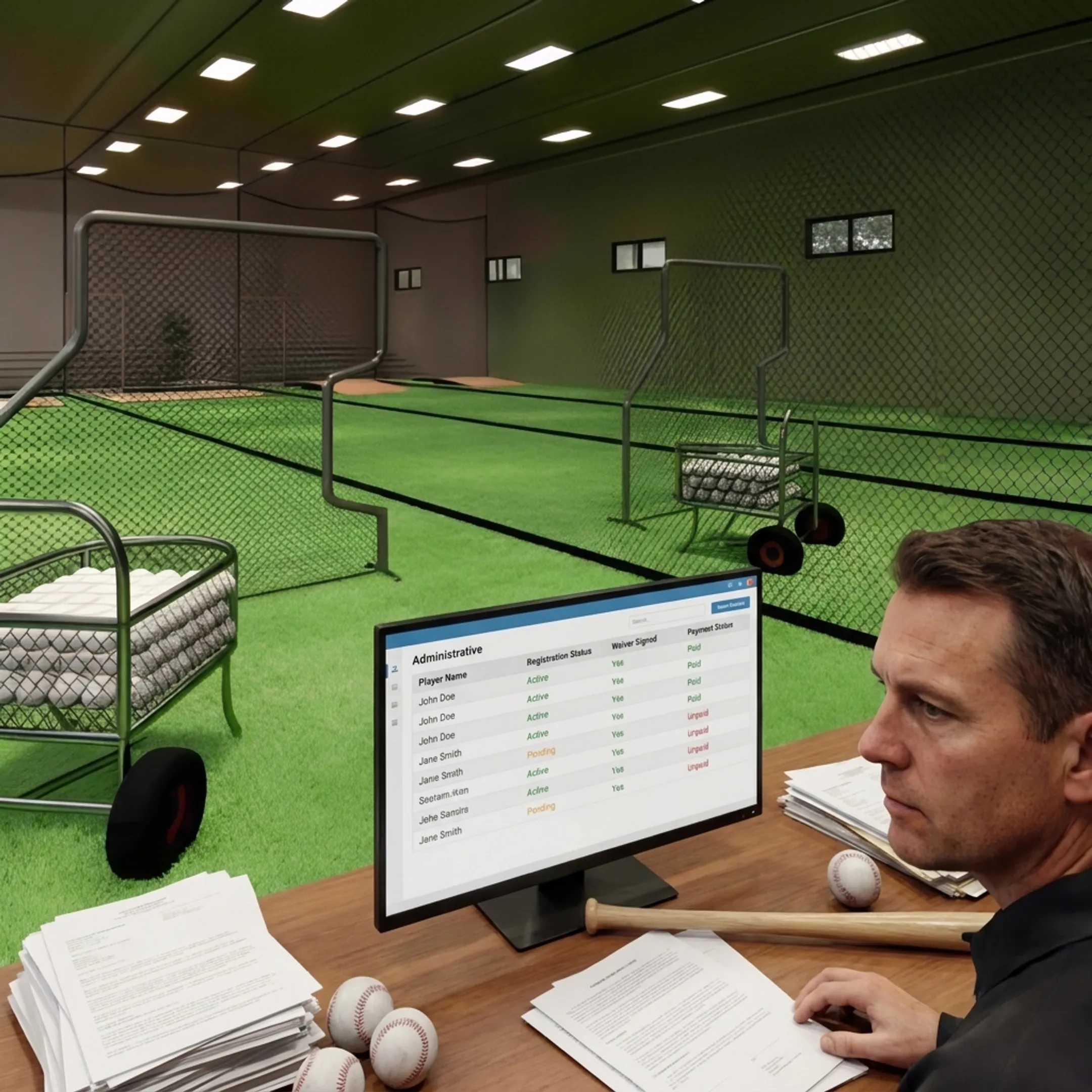Coach reviewing team registrations on a computer