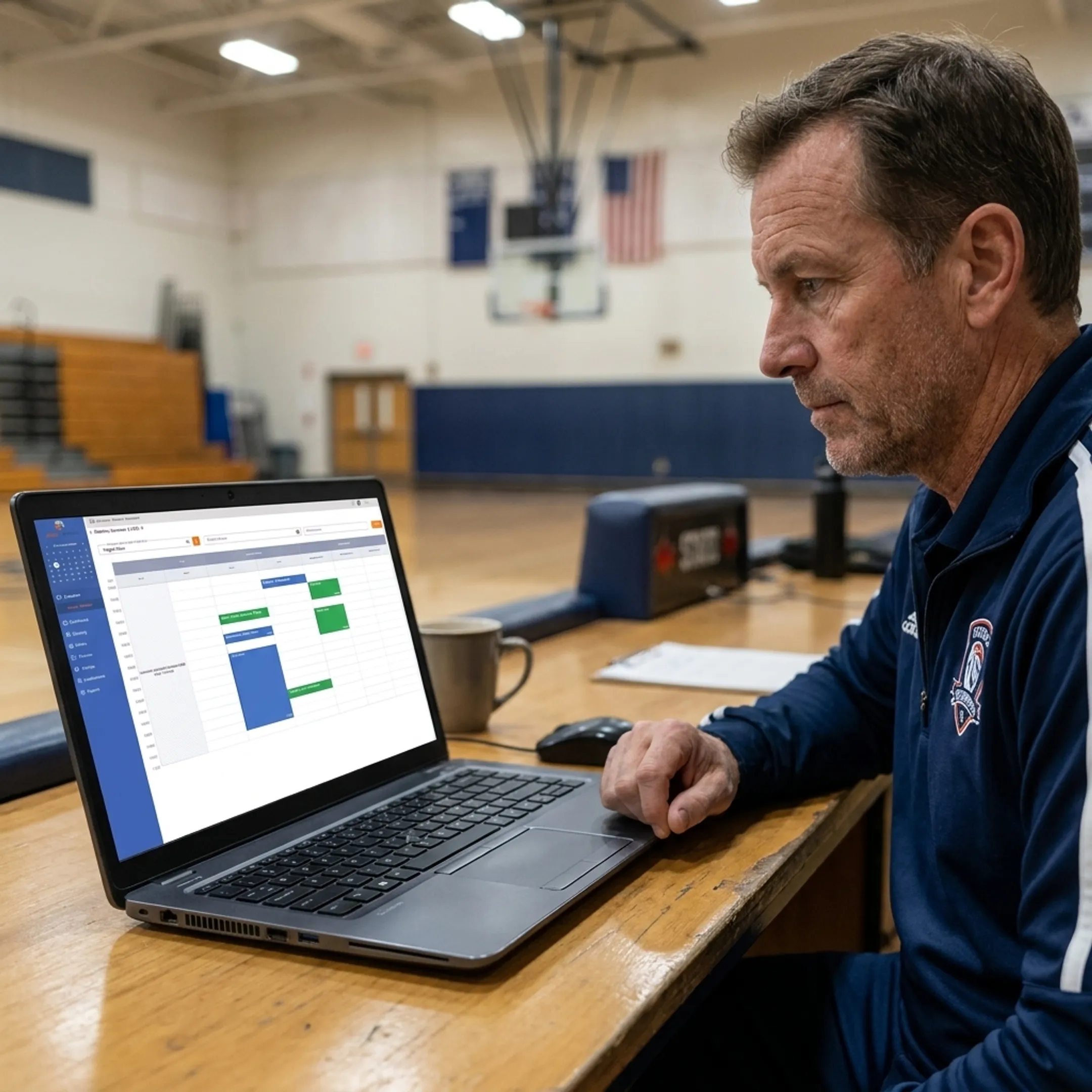 Coach reviewing a digital team schedule