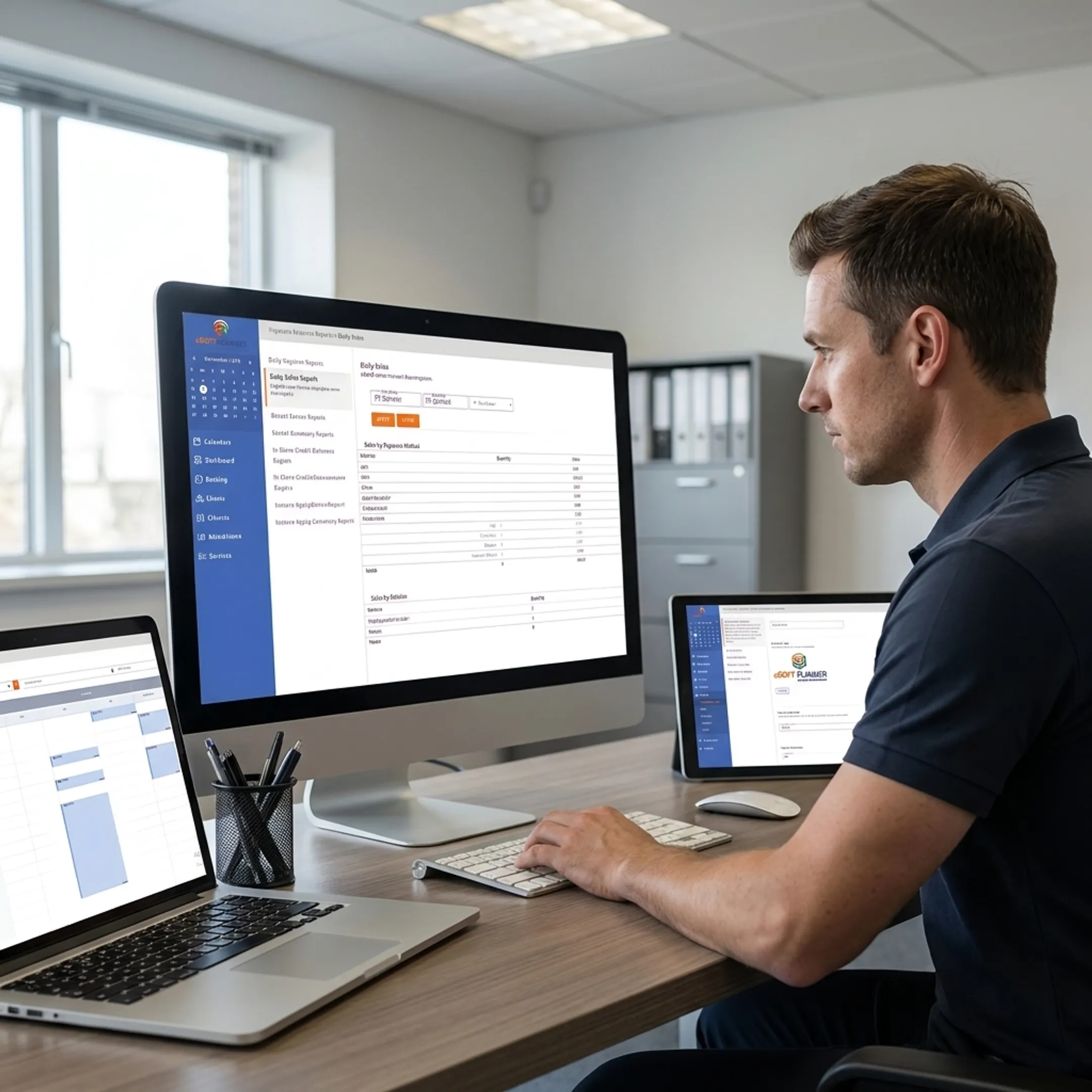 Team manager using scheduling software
