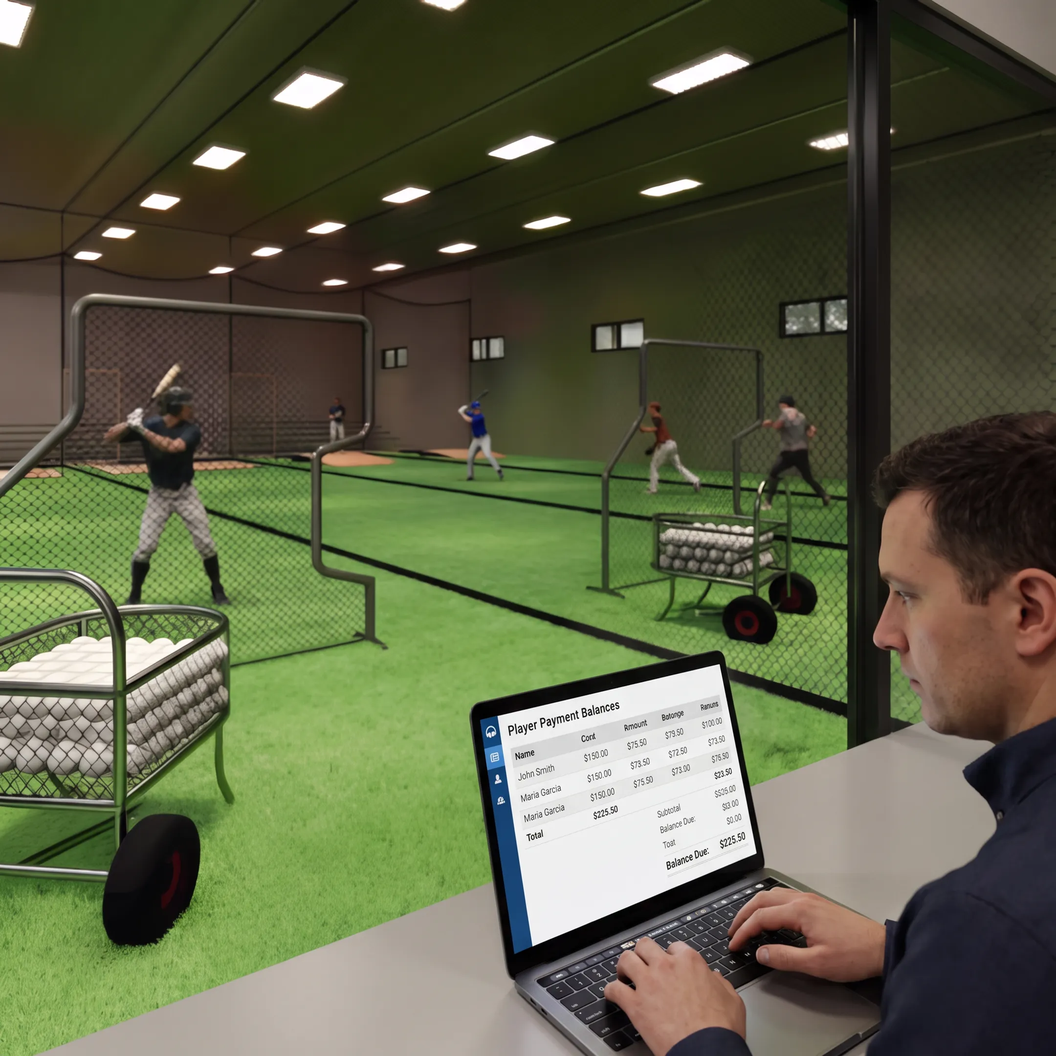 Sports administrator reviewing online player payments