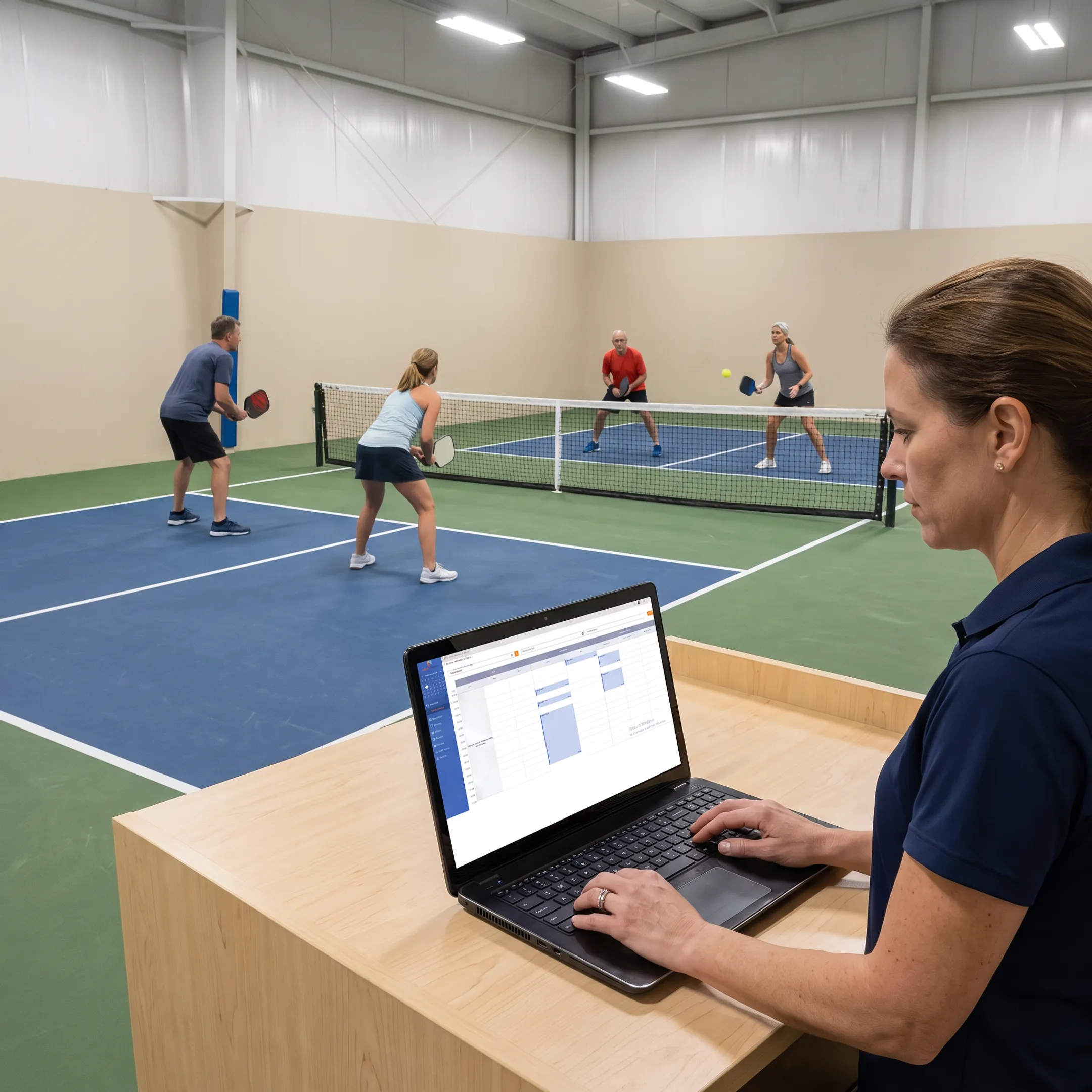Pickleball players using an organized court reservation system