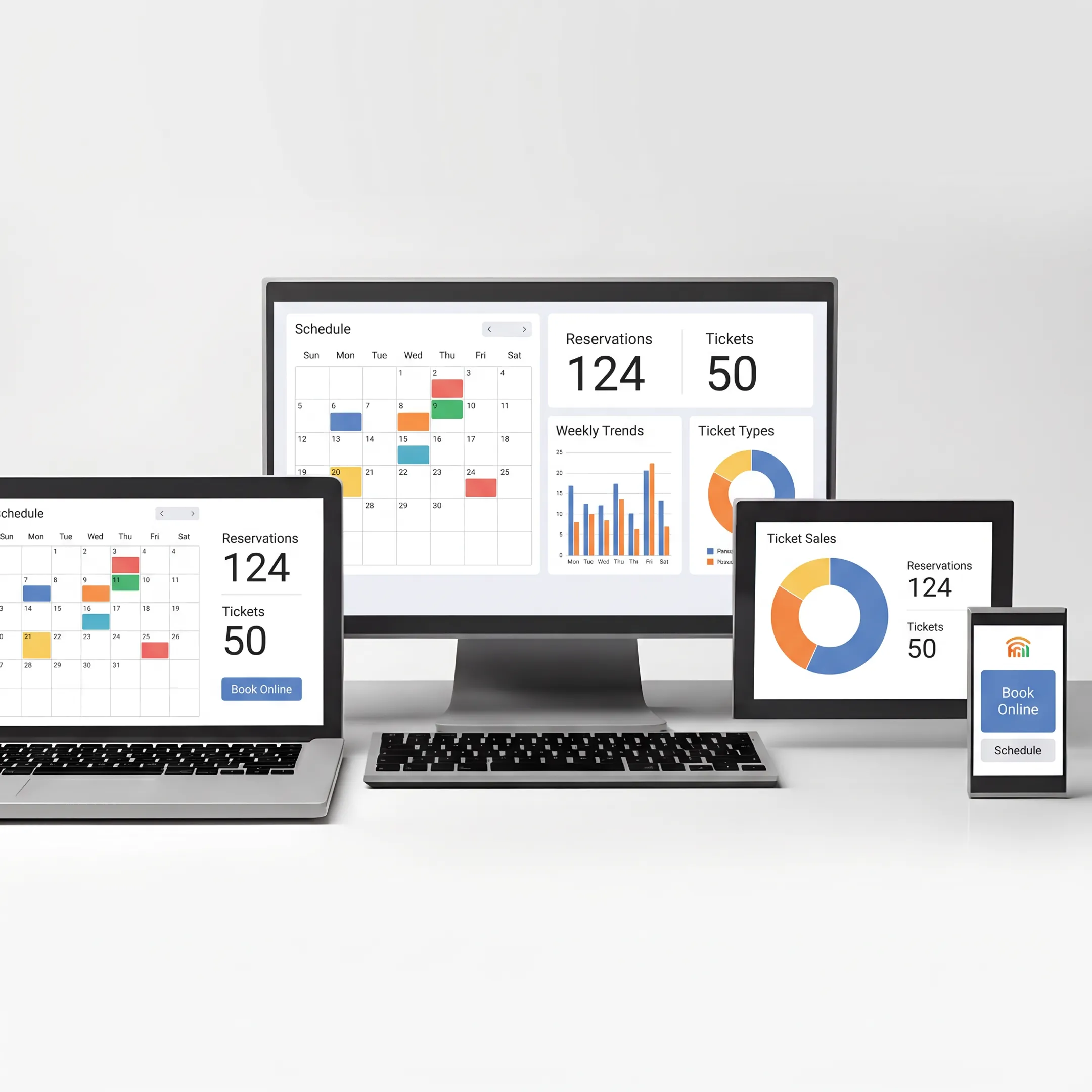 Event booking software dashboard showing reservations, schedules, and facility availability