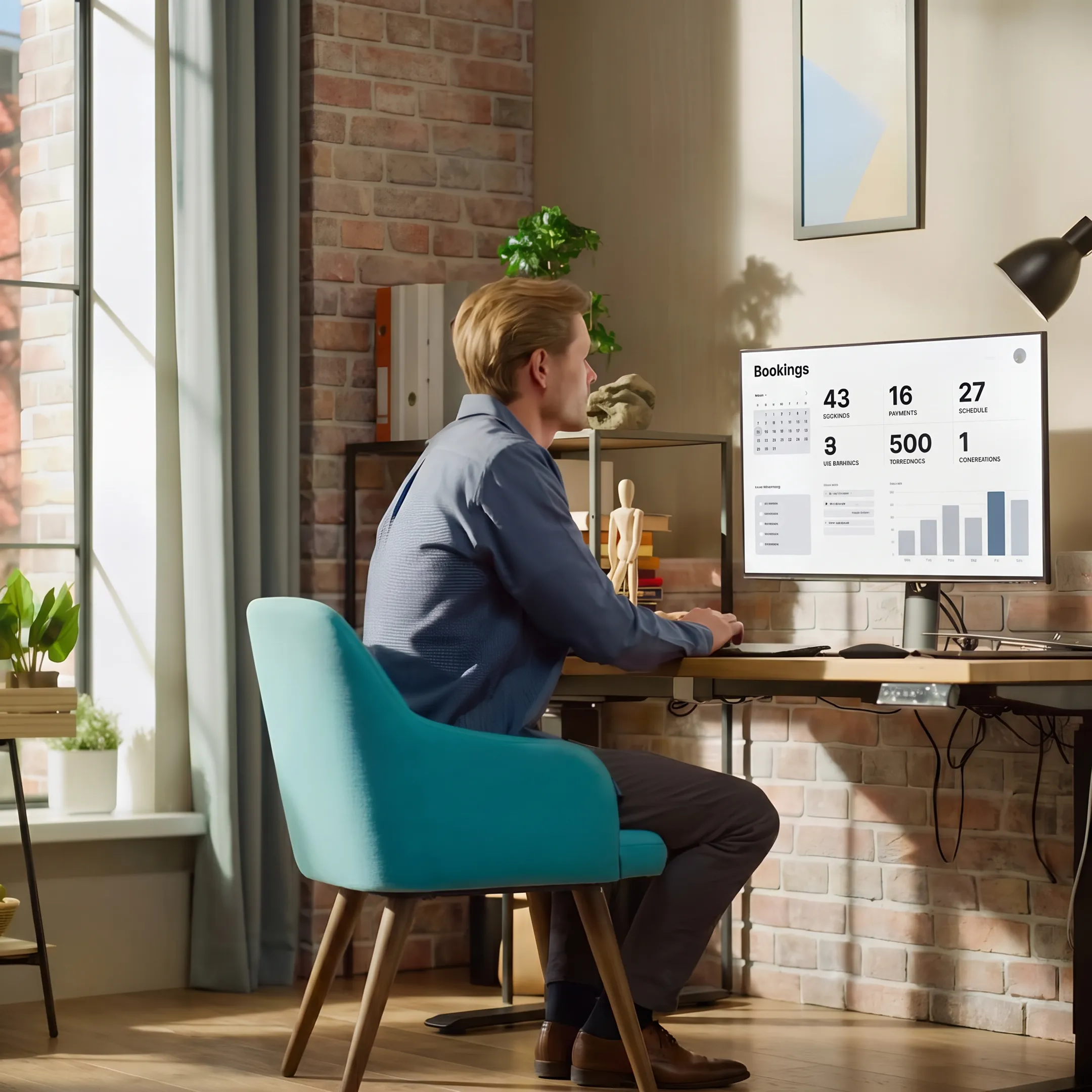 Event venue administrator managing reservations and schedules on a computer