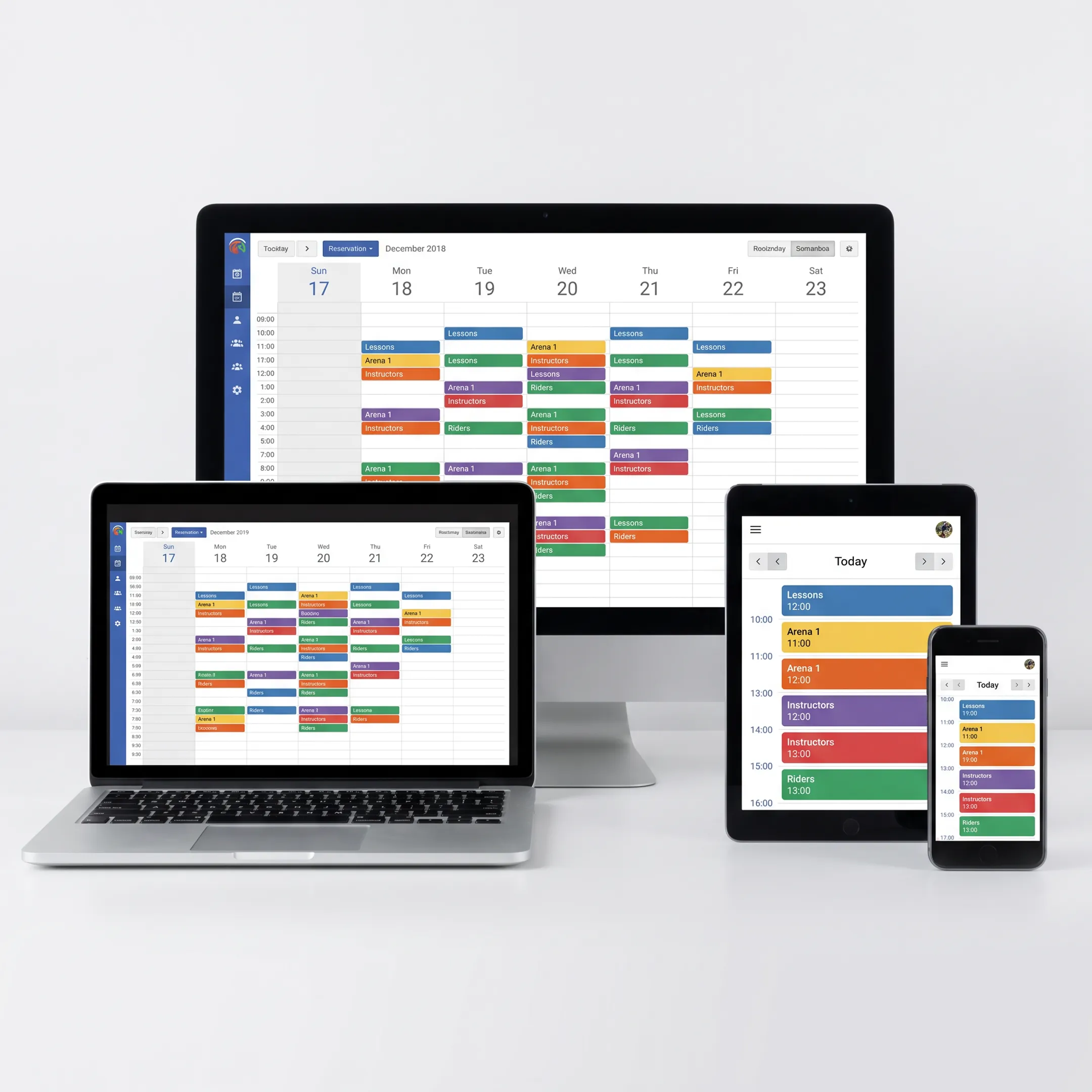 Equestrian facility manager reviewing riding lesson and arena bookings on scheduling software