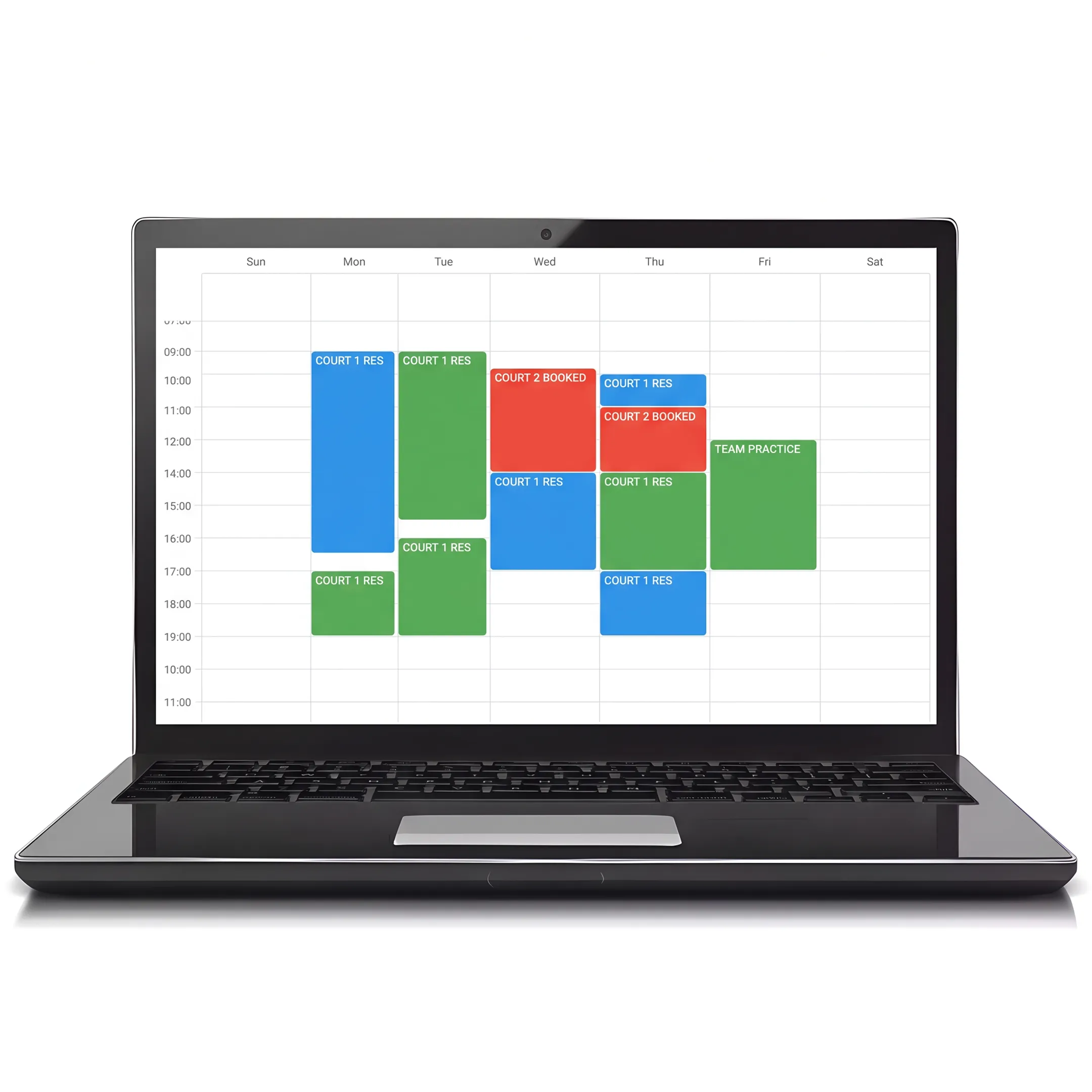 Facility manager reviewing indoor volleyball court bookings on scheduling software