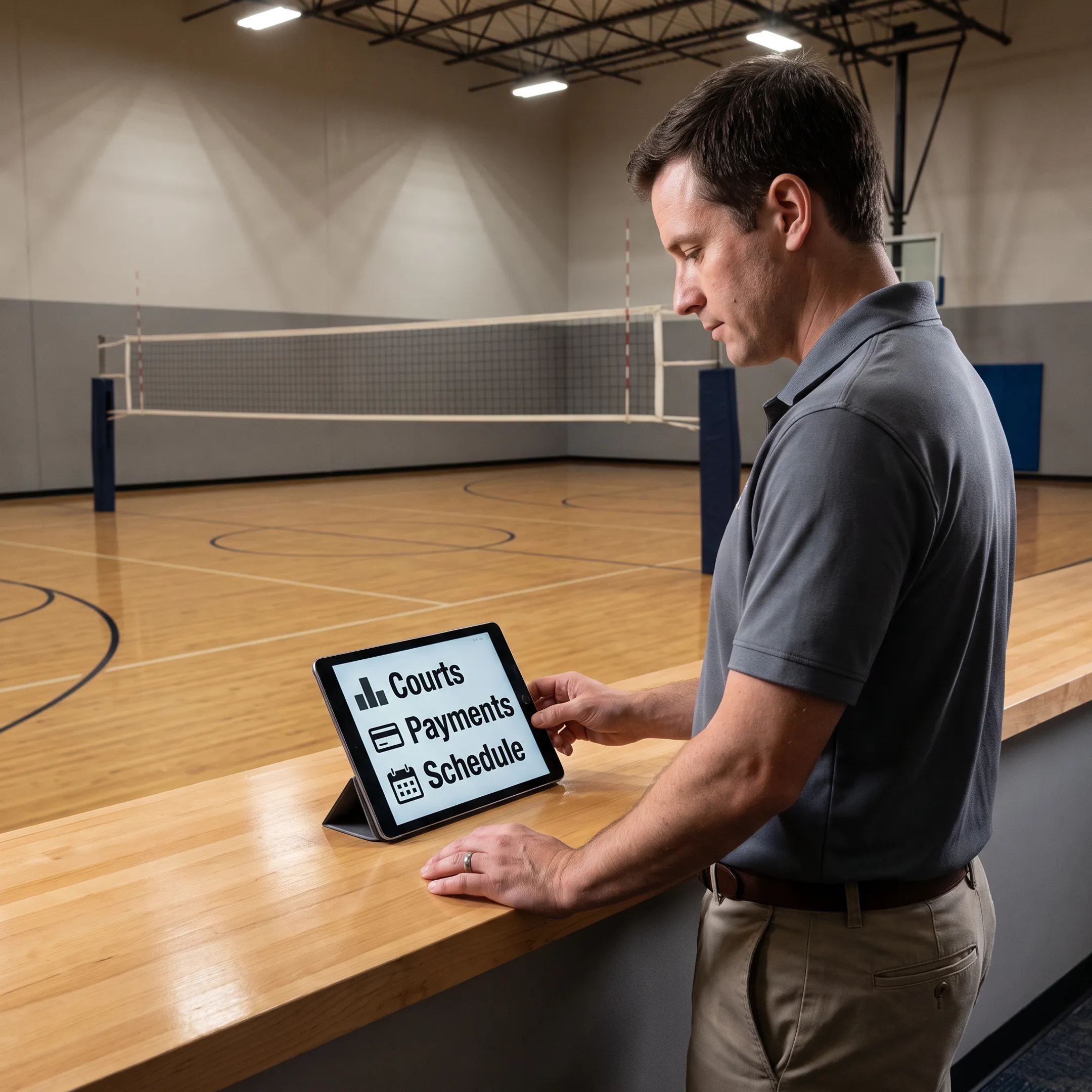 Volleyball facility staff managing court reservations online