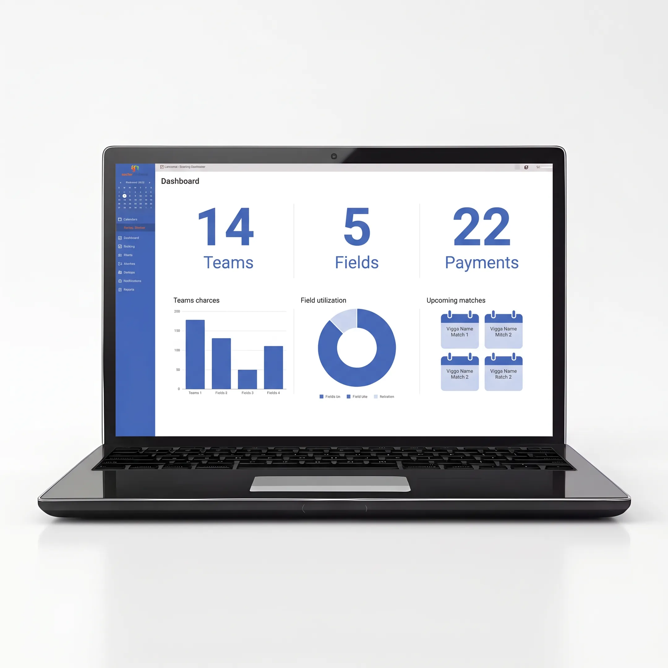 Soccer facility manager reviewing team schedules and registrations on management software